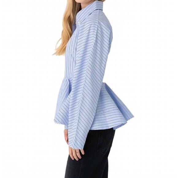 NEW GANNI stripe cotton peplum top in lavendar lustre